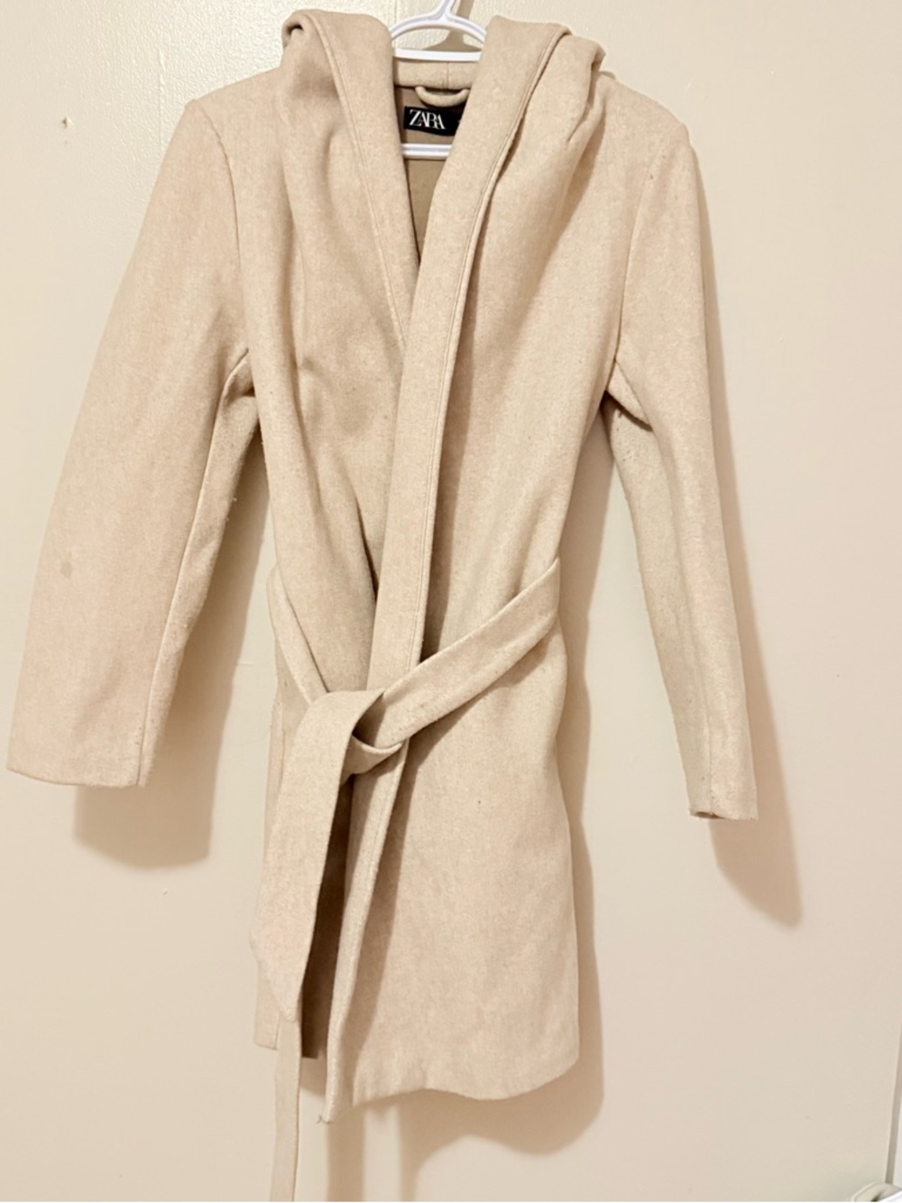 ZARA Cream Hooded Belted Robe Coat
